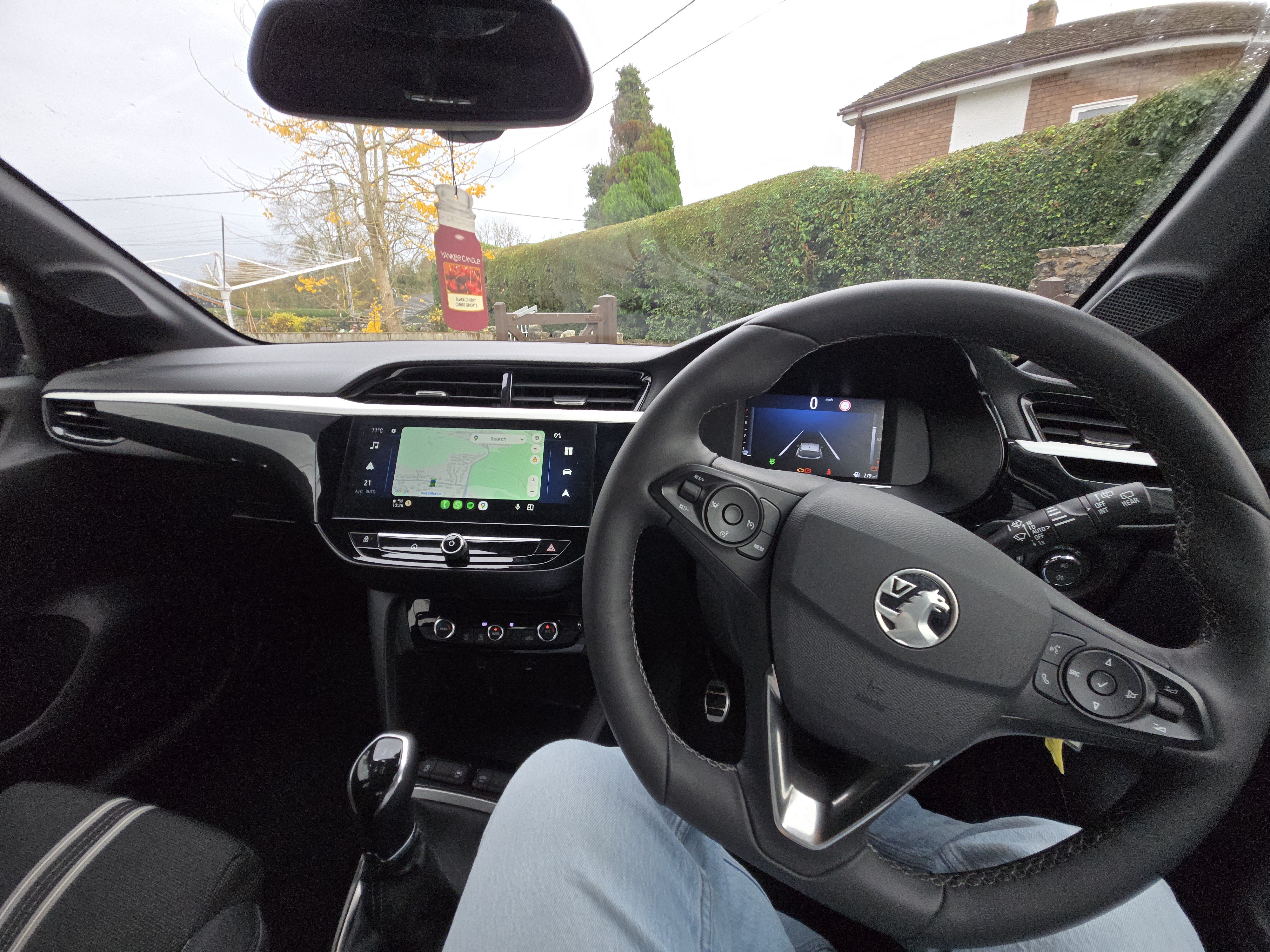 The interior of the Vauxhall Corsa, with Android Auto running on the infotainment display
